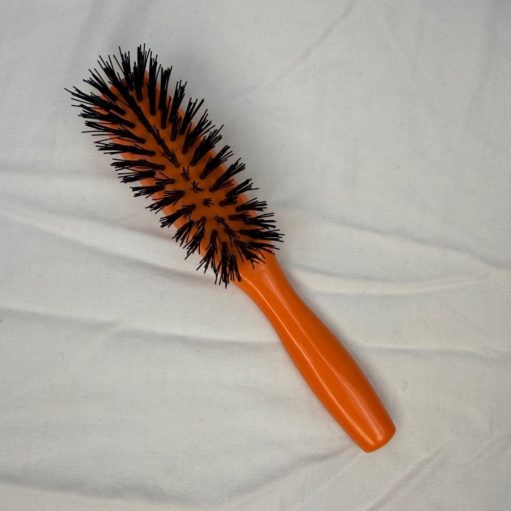 Vintage DuPont USA Orange Plastic Hair Brush Black‎ Bristles 7.5 Inch